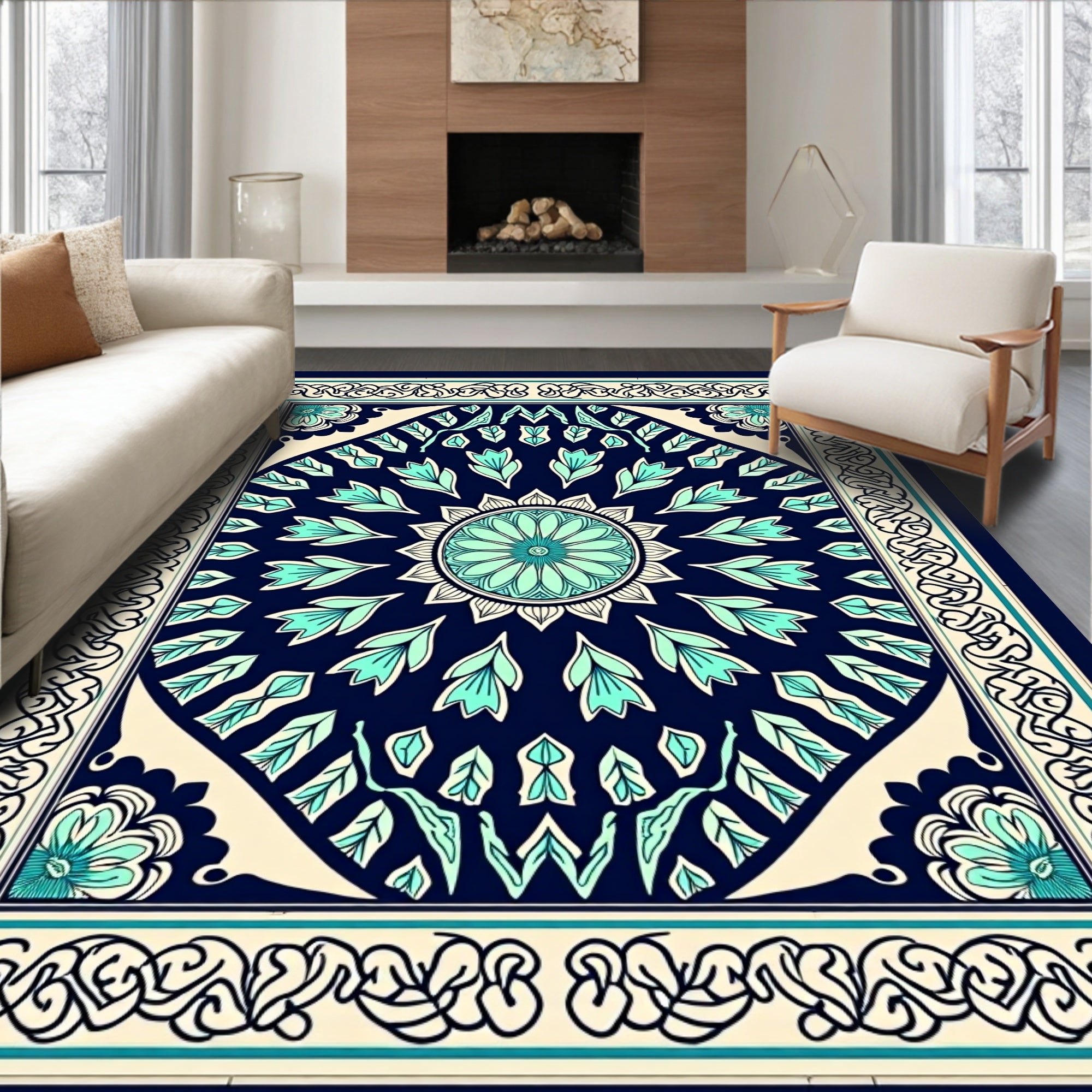 Classic Medallion Featuring Layered Petals and Intricate Fretwork Details (Blue) - ODIKA