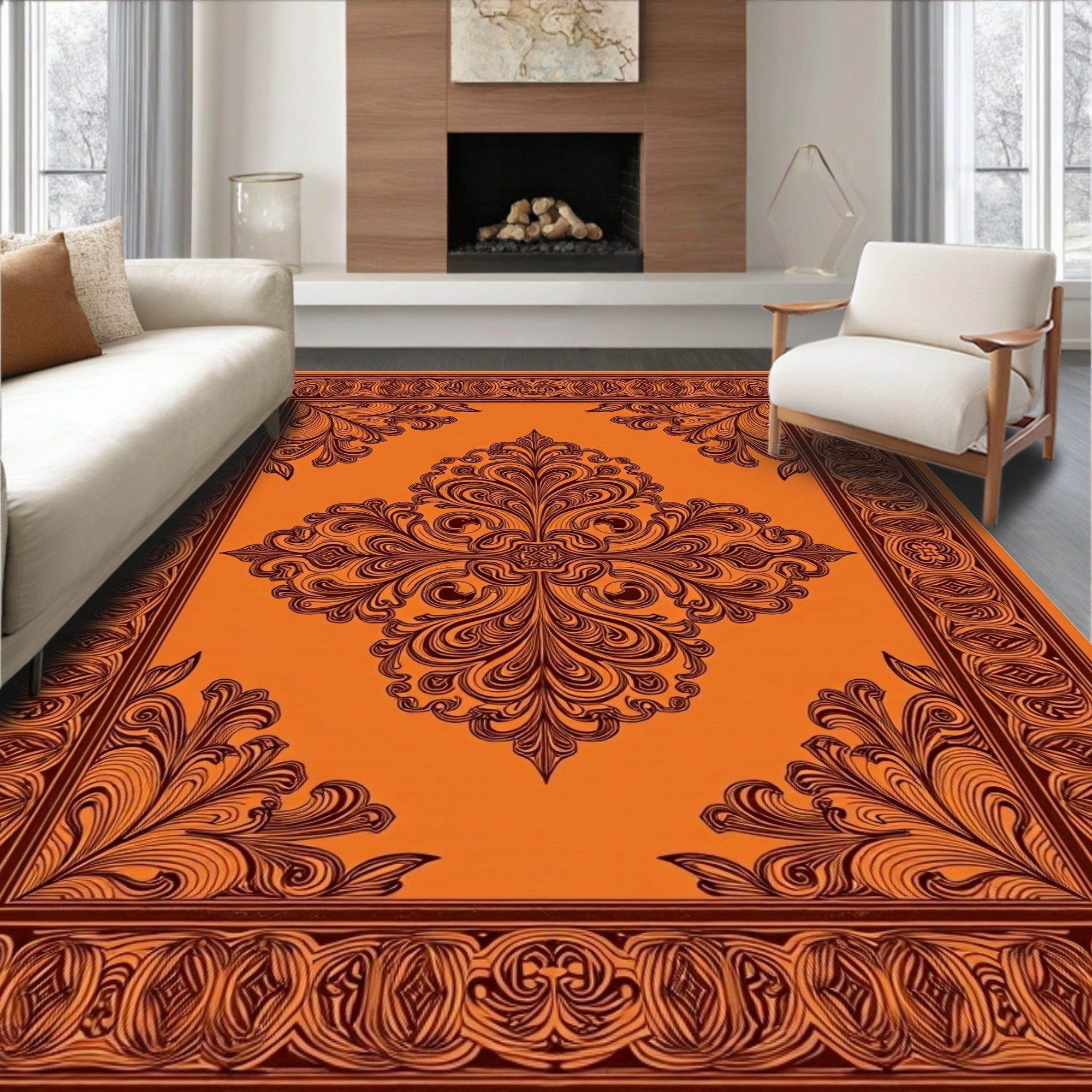 Damask Floral with Symmetrical Brocade (Orange) - ODIKA