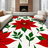 Poinsettia Bloom Doormat with Scarlet Petals and Forest Green Foliage(Red)