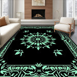 Botanical Leaf Medallion with Intricate Vine Border Design (Black) - ODIKA