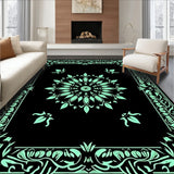 Botanical Leaf Medallion with Intricate Vine Border Design (Black) - ODIKA