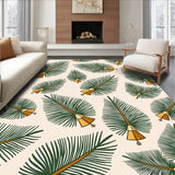 Pine Branch Doormat with Golden Bell Ornament Accents(Ivory)