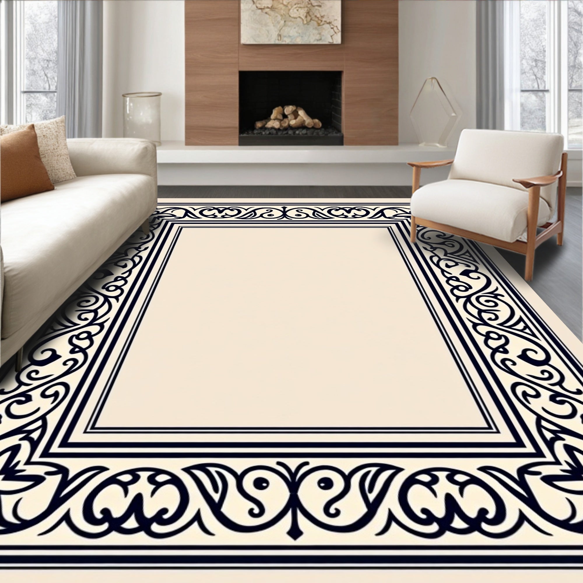 Artisan Crest Interlocking Chevron and Baroque Fretwork (Beige) - ODIKA