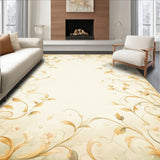 Elegant Floral Vinework Area with Subdued Beige and Ivory Botanical Swirls(Beige)