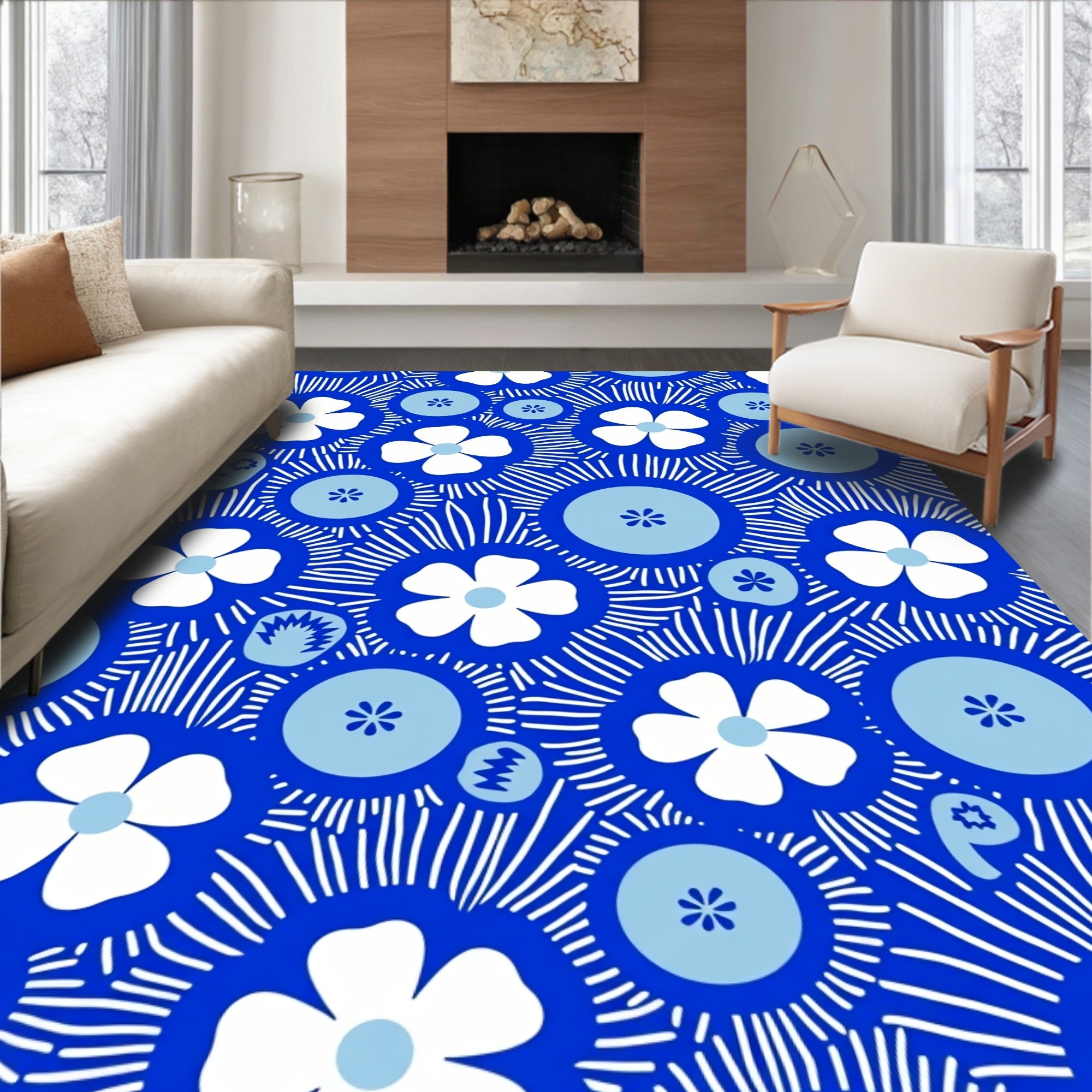 Exquisite Petal Cascade Symmetrical Hallway Embellishment (Blue) - ODIKA