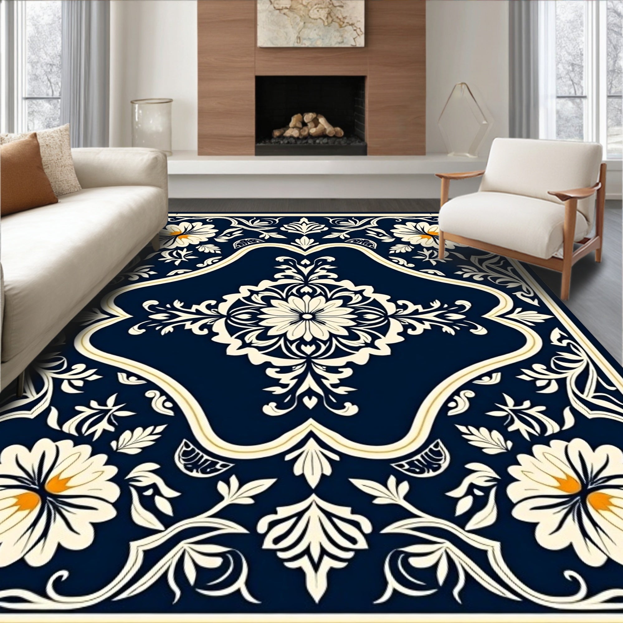 Vintage Botanical Medallion with Border Design (Blue) - ODIKA