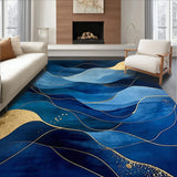 Contemporary Abstract with Waves and Gold Veins(Blue)