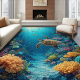 Vibrant Underwater With Sea Turtles Swimming Among Coral Reef(Blue)