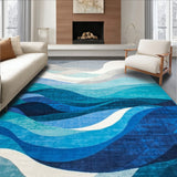 Coastal Blue Wave Abstract Area Rug Modern Artistic Funky Ocean Current Carpet(Blue)