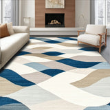 Contemporary Area Blue & Beige Blend Geometric Waves(Beige)