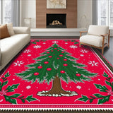 Festive Tannenbaum Holiday Accent Doormat With Decorative Border(Red)