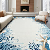 Coastal Serenity Area Blue Grey Seashells and Starfish(Blue)