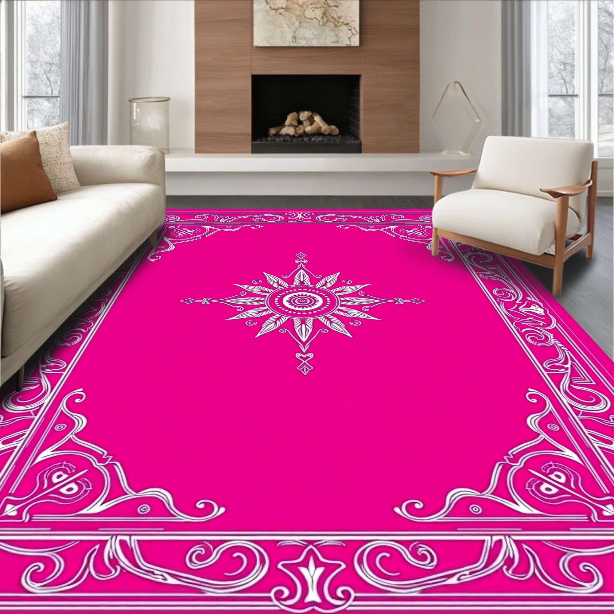 Elegant Baroque Inspired Medallion Featuring Fade Resistant (Pink) - ODIKA