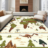 Beige with Retro Dinosaur Prints and Global Cartography(Green)