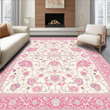 Bethlehem Traditional White Area with Delicate Pink Petals Design(Ivory)