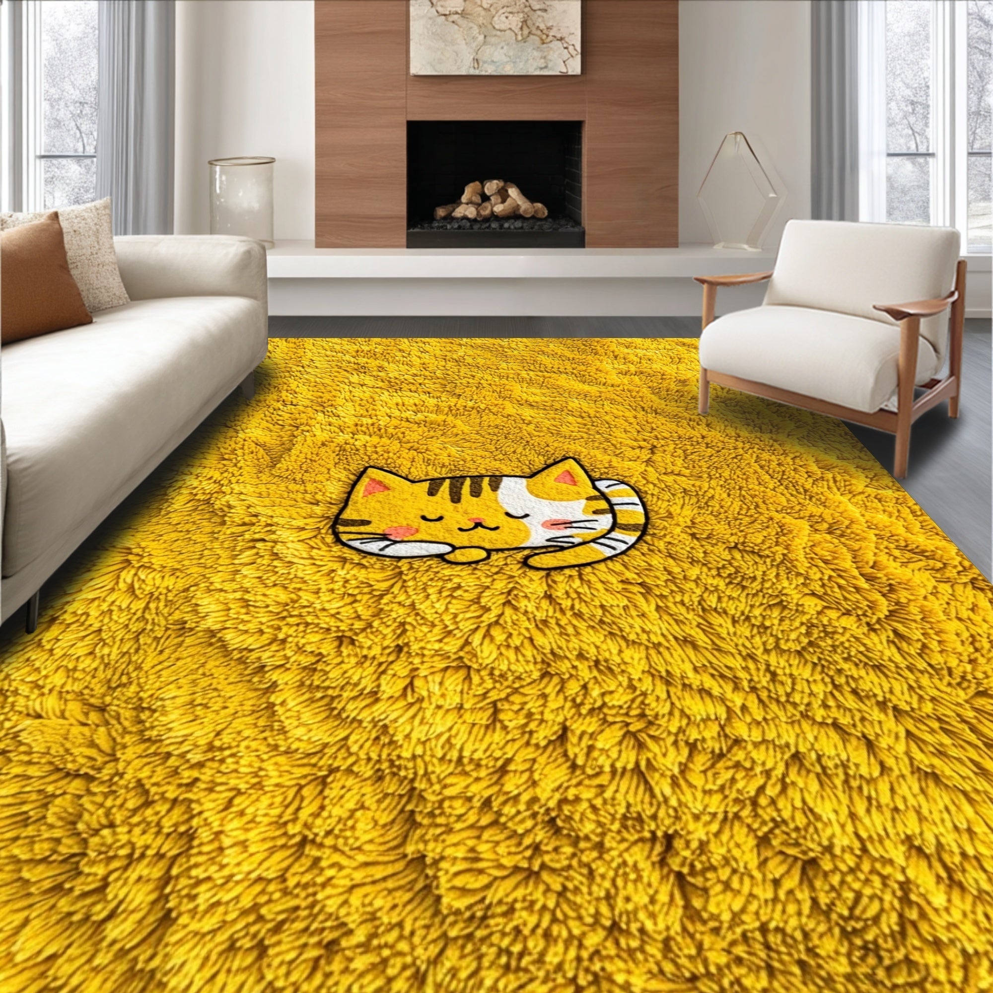 Ultra Soft Area Rug, Non Slip, Stain Resistant, Washable Area Rugs for Living Room, Bedroom, Whimsical Animal Shower Mat for Pet Lovers(Yellow)