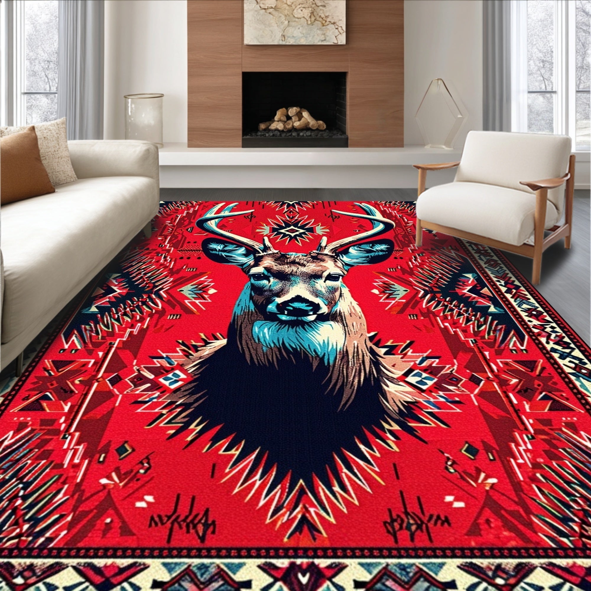 Ultra Soft Area Rug, Non Slip, Stain Resistant, Washable Area Rugs for Living Room, Bedroom, Nature-Inspired Sika Deer Faux Hide Carpet(Red)