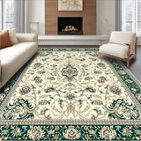 Beige Faux Rabbit Fur Area Ornate Intricate Motifs with Deep Green Accents(Beige)