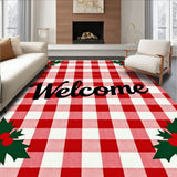 Festive Buffalo Plaid Welcome Doormat Holiday Entrance Coir(Red)