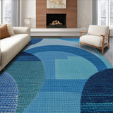 Ultra Soft Area Rug, Non Slip, Stain Resistant, Washable Area Rugs for Living Room, Bedroom, Primitive Jute Striped Half Circle(Blue)