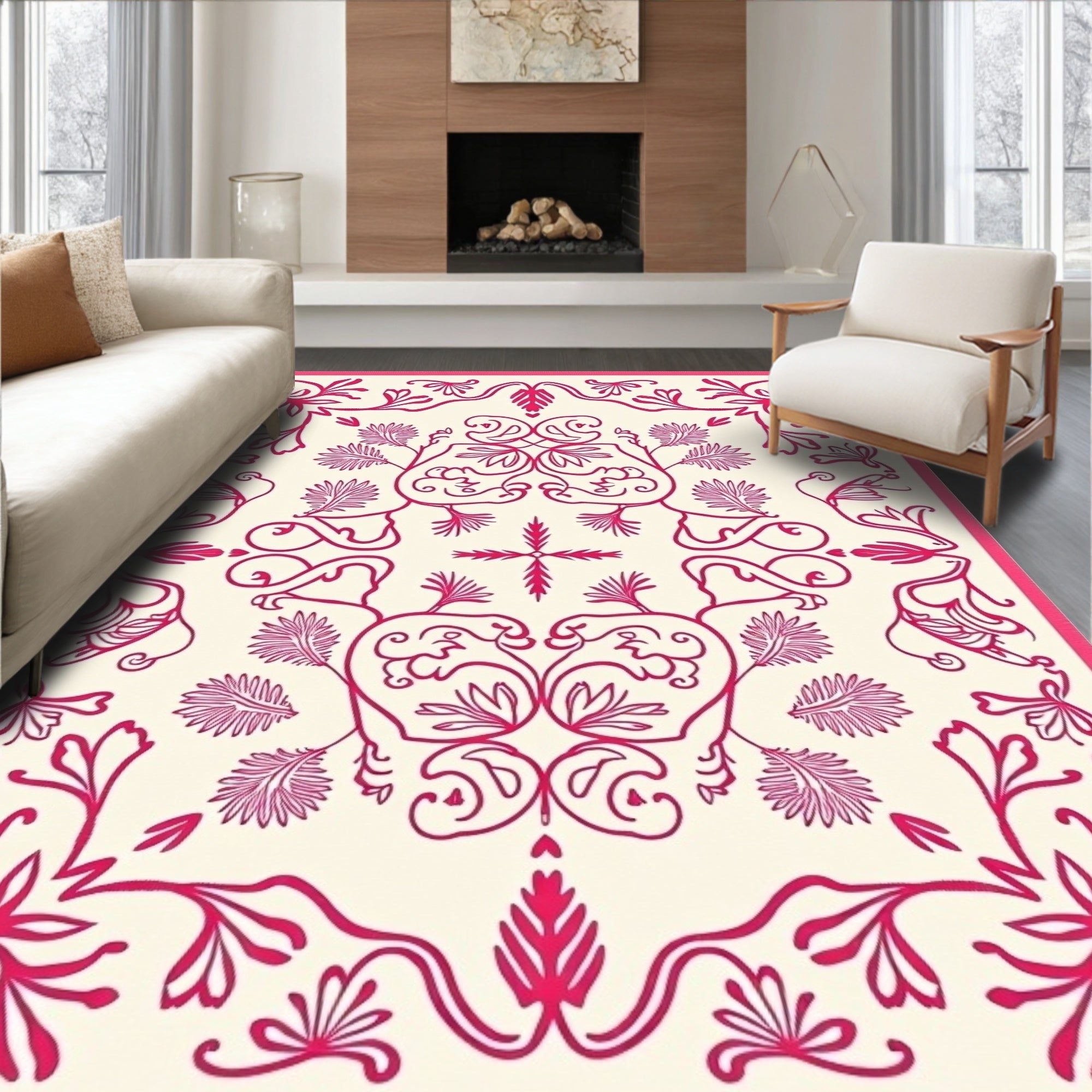 Botanical Vinework with Stylized Leaf and Petal Interlace (Pink) - ODIKA