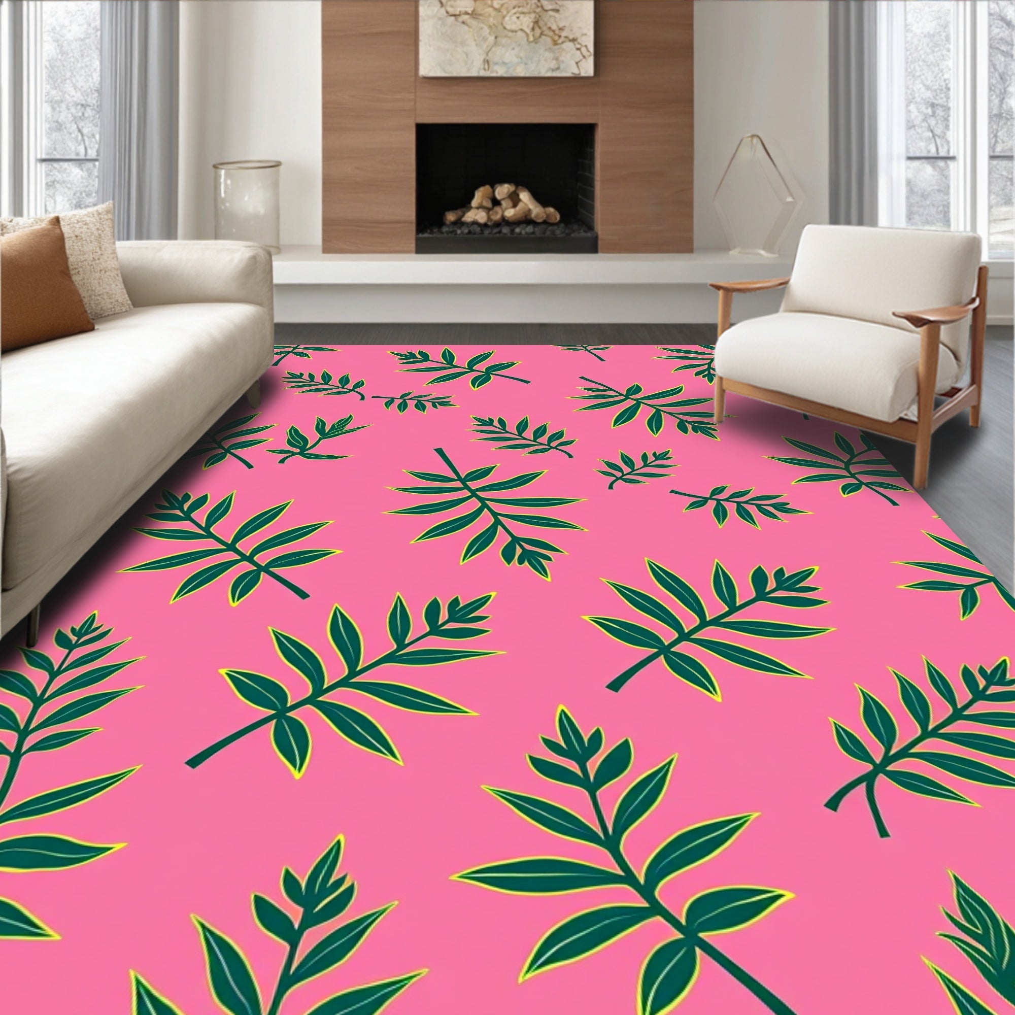 Botanical Motif With Leafy Interlocking Vines And Golden Highlights (Pink) - ODIKA
