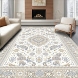 Artisan Inspired Area Rug with Boho Medallion and Soft Neutral Palette(Beige)