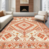 Terracotta and Cream Area Featuring Ethnic Inspired Abstract Designs(Red)