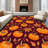 Harvest Moon Pumpkin Patch with Golden Autumn Foliage Non Slip Area(Orange)