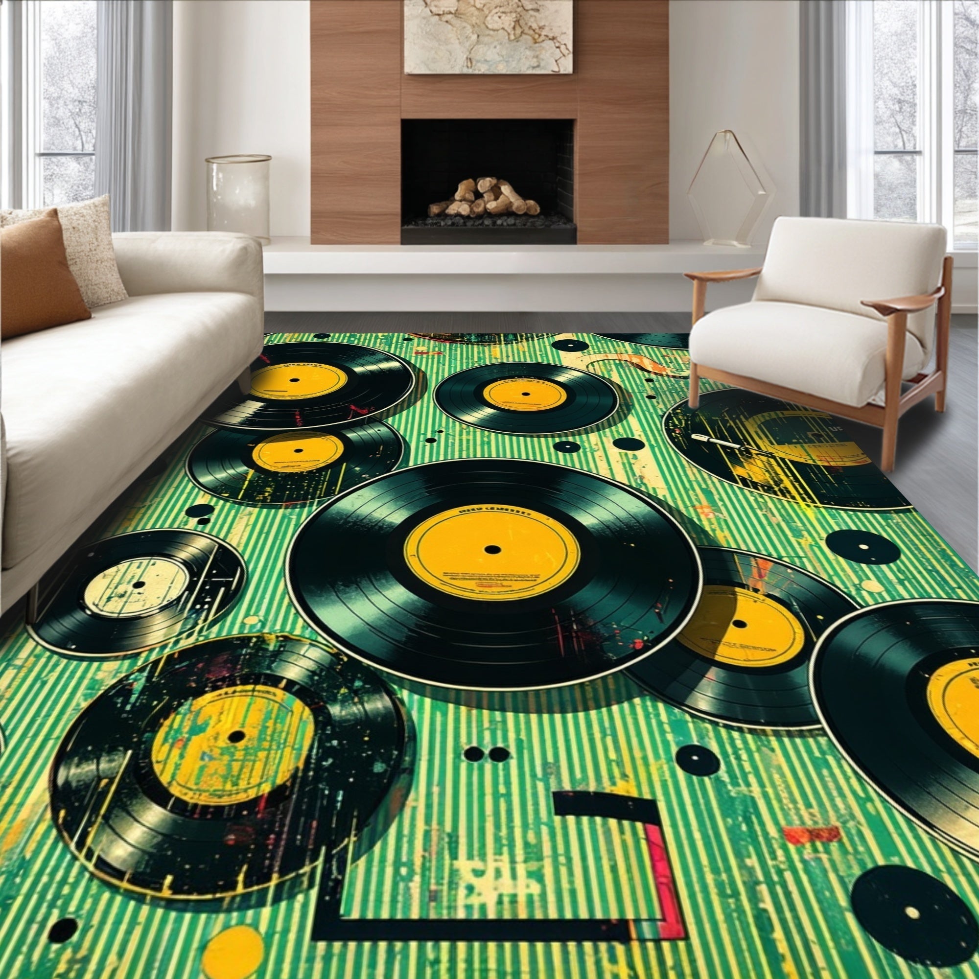 Ultra Soft Area Rug, Non Slip, Stain Resistant, Washable Area Rugs for Living Room, Bedroom, Retro Vinyl Record Entryway Non-Slip Doormat(Black)