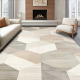 Contemporary Handcrafted Area with Interlocking Hexagon(Beige)