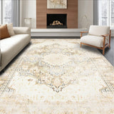 Distressed Vintage Area With Artisan Crafted Medallion Design(Beige)