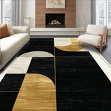 Black & Gold Luxury Textured Indoor Rug(Black)