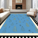 Winter Wonderland Scene Featuring Stylized Trees and Snow Flurries(Blue)