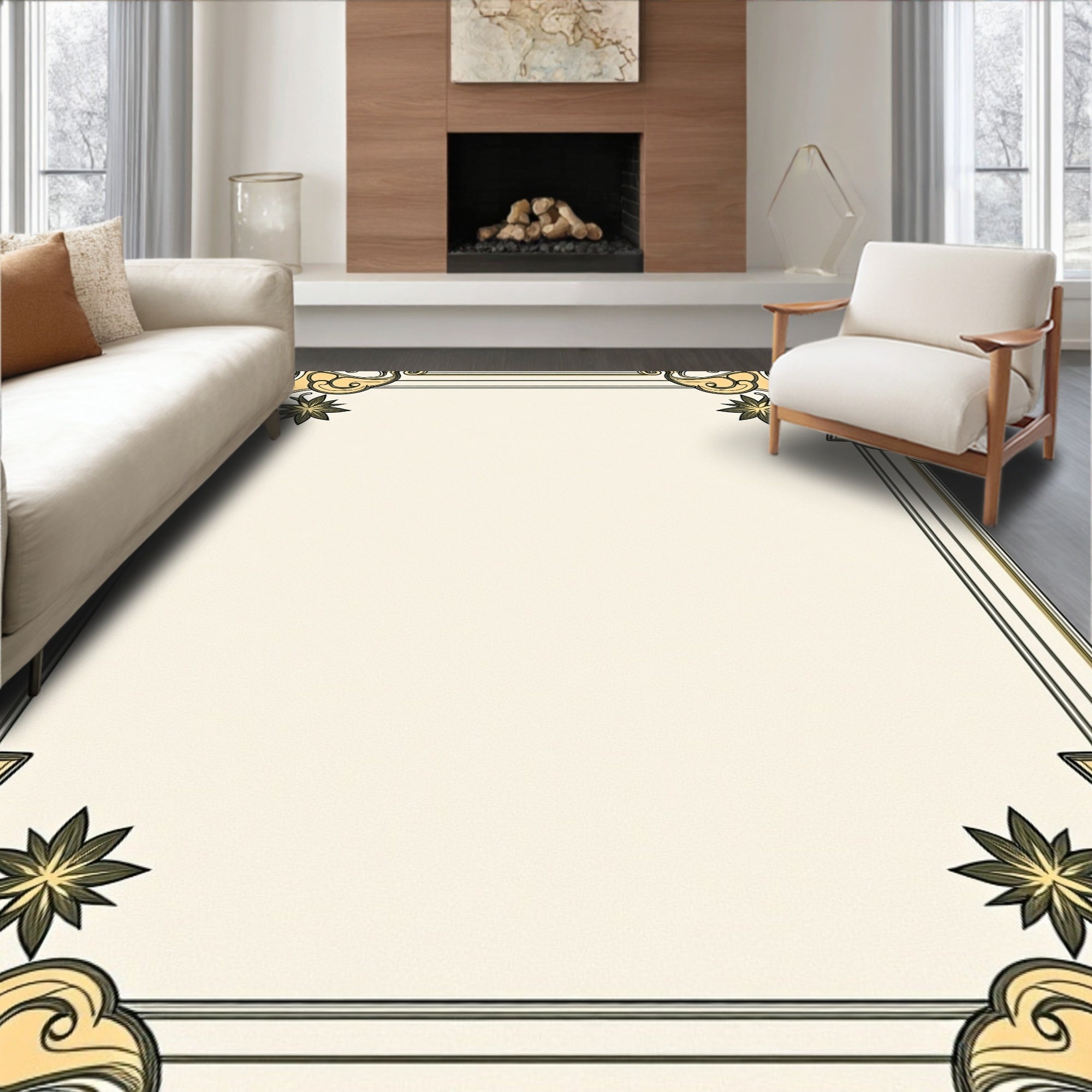 Elegant Swirling Motifs with Intricate Floral Detailing and Curved Lines (Beige) - ODIKA