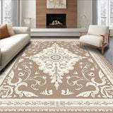 Damask Scrollwork Flourish Elegant Transitional Floor Covering(Brown)
