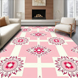 Interlocking Medallion Contemporary Mid with Ornate Motifs(Pink)