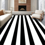 Modern Stripe Symphony Black & White Geometric Floor Covering(Black)
