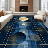 Contemporary Ink Wash with Navy and Gold Details(Blue)