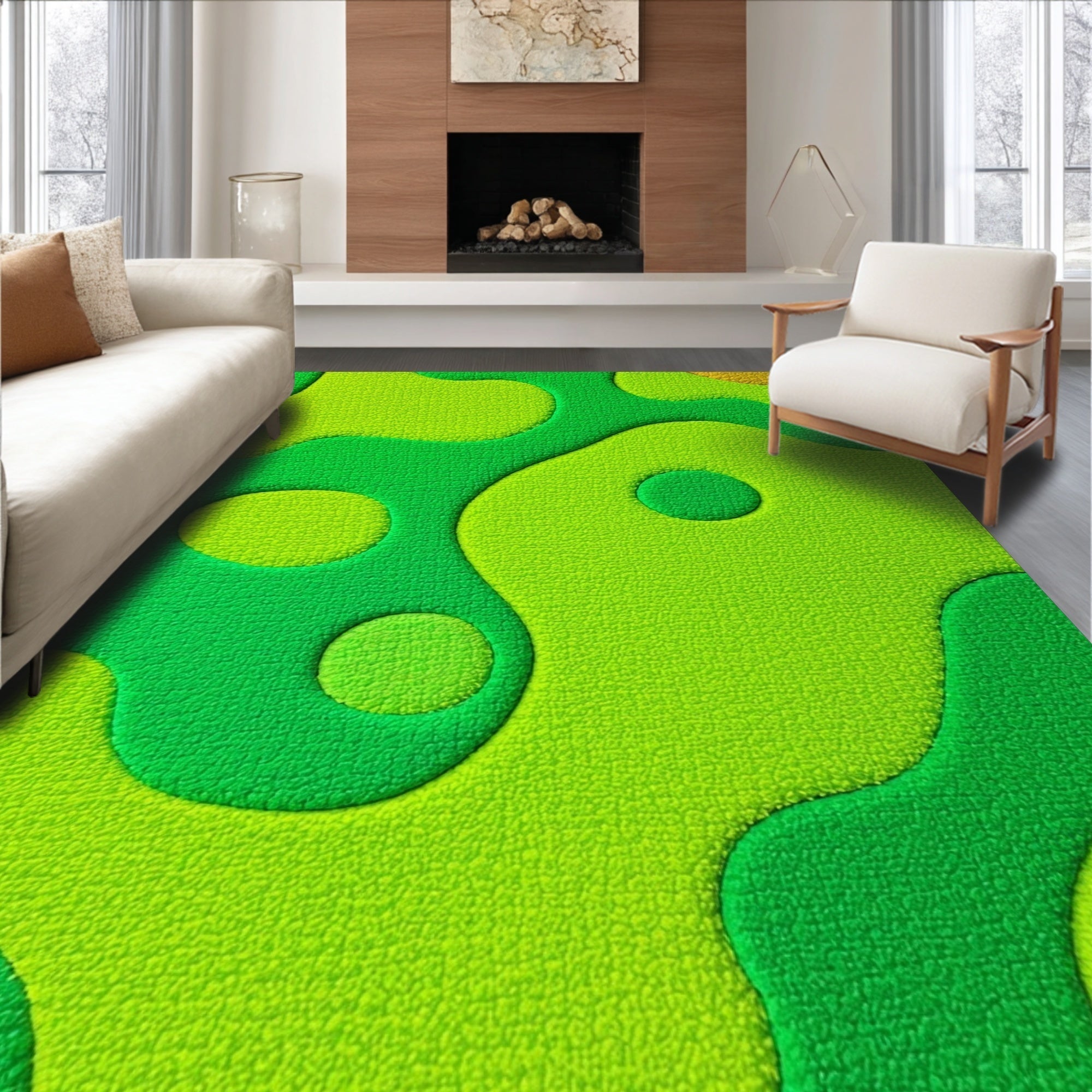 Ultra Soft Area Rug, Non Slip, Stain Resistant, Washable Area Rugs for Living Room, Bedroom, Whimsical Green Cat Entryway Rug Washable Design(Green)