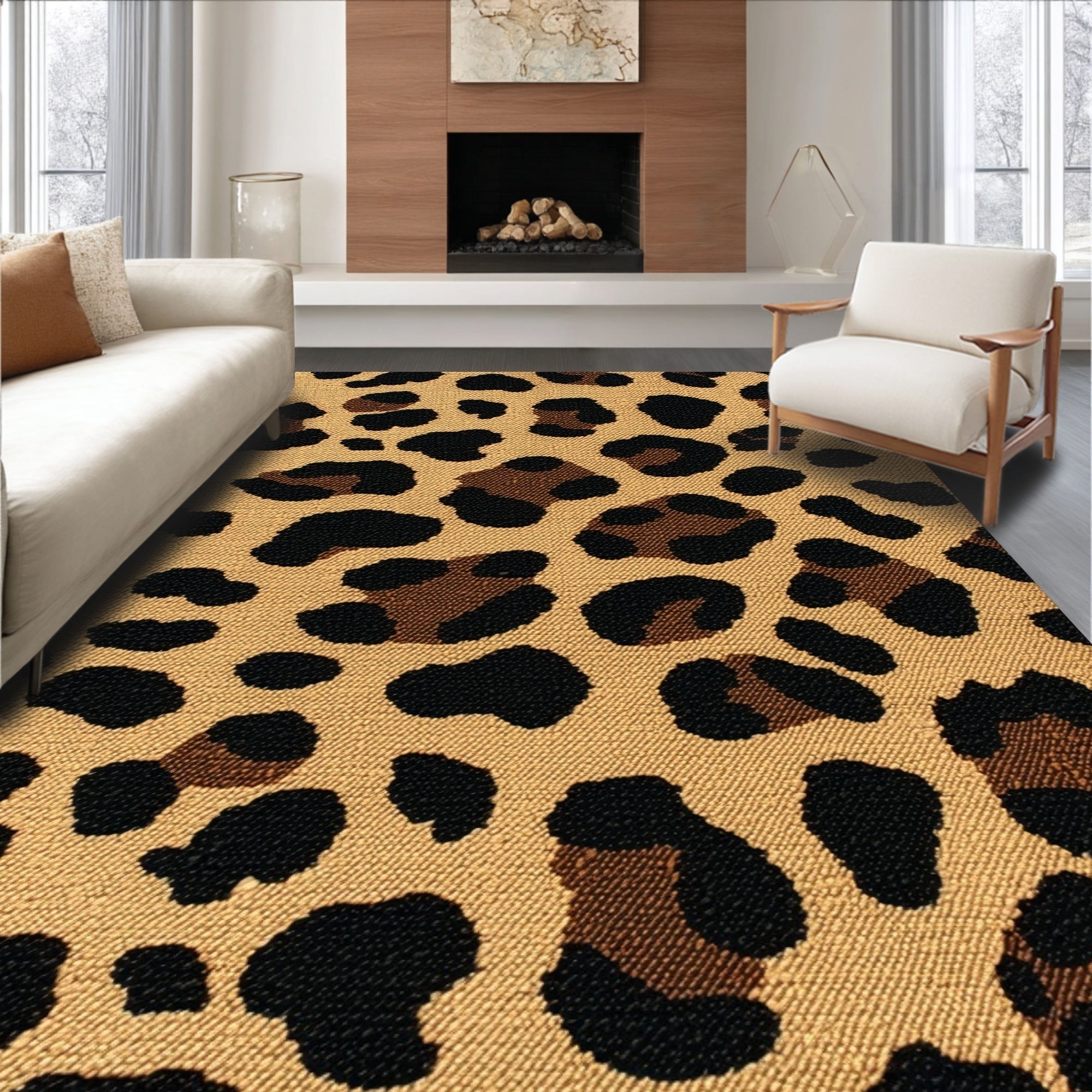 Ultra Soft Area Rug, Non Slip, Stain Resistant, Washable Area Rugs for Living Room, Bedroom, Stylish Non-Shedding Dormitory Leopard Accent Rug(Beige)