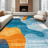Chic Area with Contemporary Blue Orange Abstract Motif(Blue)