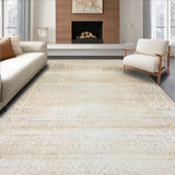 Beige Area Distressed Contemporary Boho Inspired Weave(Beige)