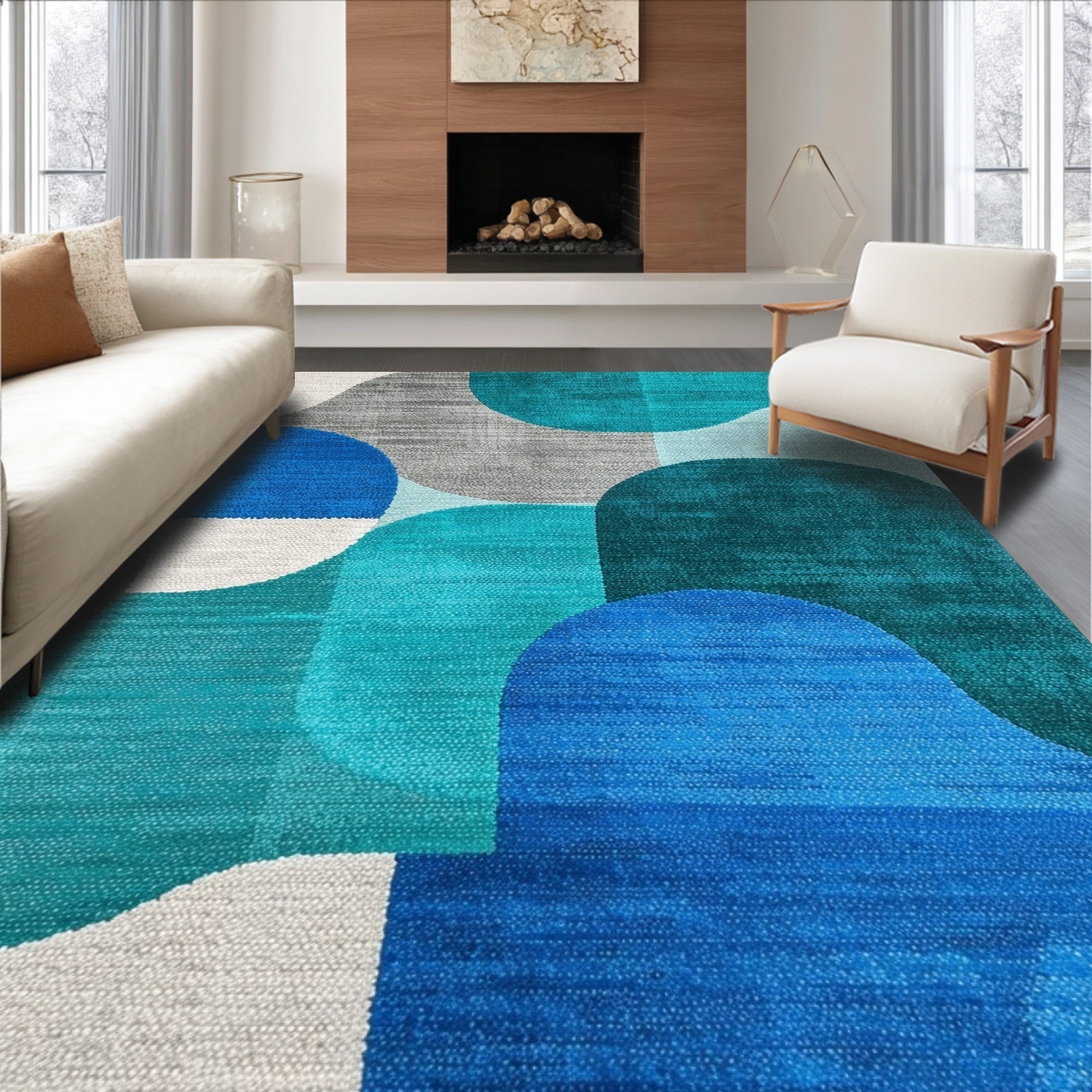 Ultra Soft Area Rug, Non Slip, Stain Resistant, Washable Area Rugs for Living Room, Bedroom, Modern Abstract Blue Teal Living Room Rug(Blue)