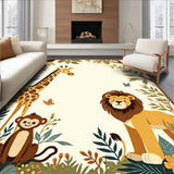 Dreamy Jungle Kids Area Beige Safari Animals Playful Floor(Beige)