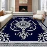 Elegant Medallion Entryway Absorbent Doormat With Ornate Floral Motifs(Blue)