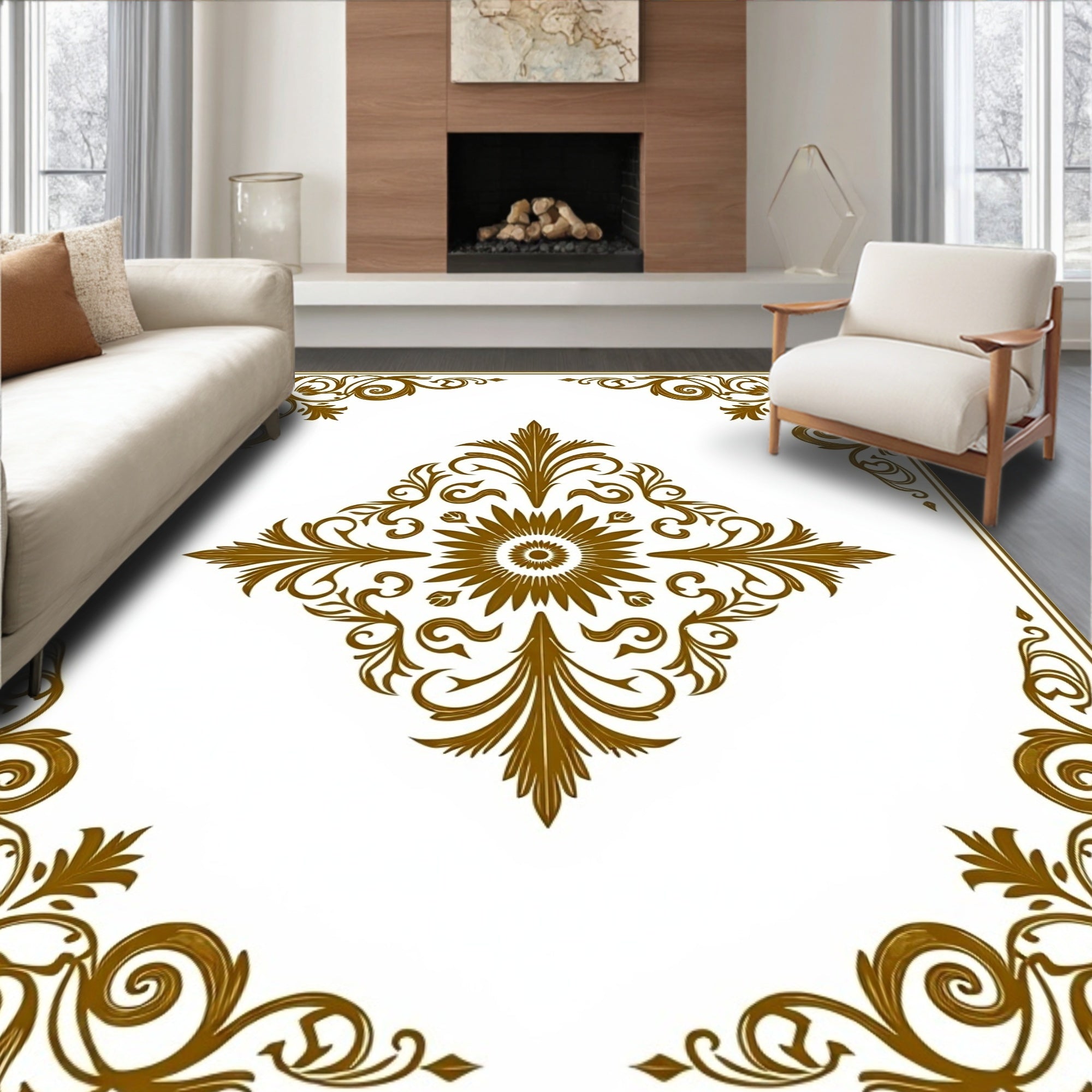 Classic Damask Design Featuring Symmetrical Foliage and Flourishes (Gold) - ODIKA