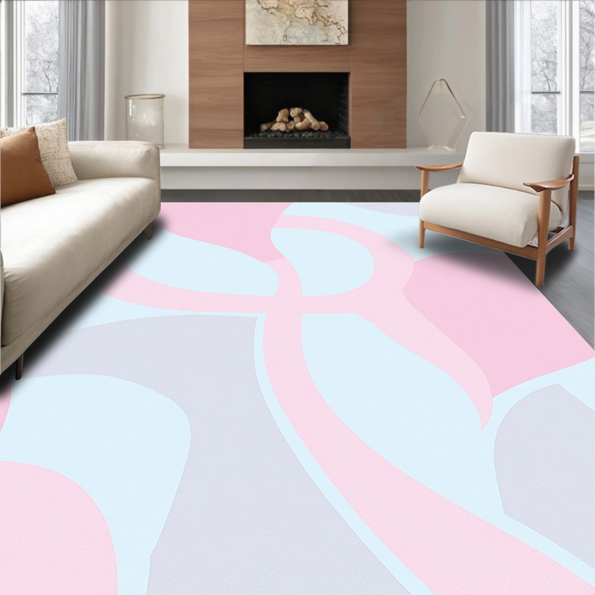 Moody Boho Abstract Featuring Pastel Shapes and Lines (Pink) - ODIKA