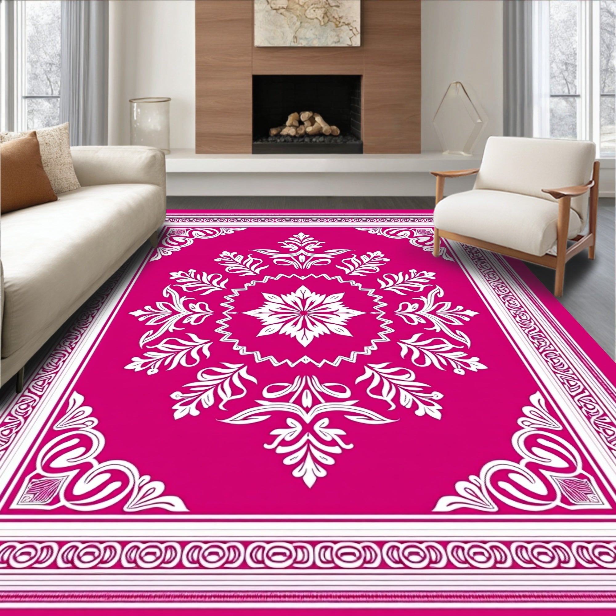 Cascading Petal Medallion with Ornate Botanical Borders (Pink) - ODIKA