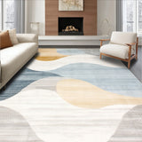Abstract Contemporary with Layered Beige and Blue Geometric Waves(Beige)